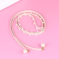 Beige velvet waist belt with white faux pearl embellishments and golden metal tips - Beige