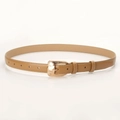 Schicker hellbrauner PU-Ledergürtel mit goldener ovaler Schnalle und weißen Nähten - Khaki