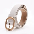 Cintura da donna minimalista in nabuk bianco sporco con fibbia quadrata dorata opaca - Bianco