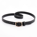 Cintura minimalista in pelle nera da donna con fibbia ovale dorata lucida - Nero