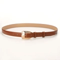 Classic brown PU leather belt for women with polished gold metal pin buckle for jeans - Camel