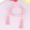 Chic pink braided waist belt featuring soft tassel fringe ends for women's fashion - Pink