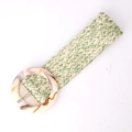 Green and beige woven elastic wide belt with a round resin marble buckle for coats - Grass Green