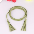 Grass green braided Korean velvet thin belt with stylish tassels for women's fashion - Green