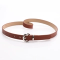 Women's minimalist brown leather belt with silver circular pin buckle for jeans - Camel