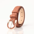 Brown faux crocodile leather belt for women with golden horseshoe metal buckle - Camel