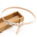 Cream beige chic leather belt for women with elegant crocodile texture and silver buckle - Beige