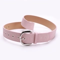 Damenledergürtel in Rosa mit weißer Stickerei und klassischer silberner D-Ring Schnalle - Rosa