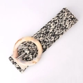 Black and white herringbone woven stretch waist belt with beige marble resin buckle - Black