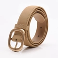 Minimalist camel nubuck leather belt for women featuring a matte gold square buckle - Khaki