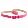 Slim rose red leather belt for women featuring a polished gold oval buckle and textured finish - Rose Red
