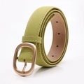 Minimalist olive green nubuck leather belt for women with golden oval buckle decoration - Green
