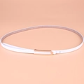 Women's slim white genuine leather belt with elegant U-shaped gold metallic buckle - White