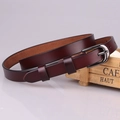 Classic burgundy leather belt for women with high-quality dark grey alloy pin buckle - Coffee
