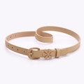 Slim khaki leather belt with sweet floral accent and needle buckle for women - Khaki