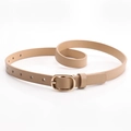 Slim khaki women belt with golden oval buckle for elegant pants and dress styling - Light Khaki