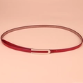 Slim red genuine leather belt for women with polished gold U-shaped buckle - Red