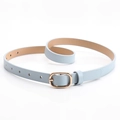 Slim light blue leather belt for women with elegant golden oval buckle for pants - Light Blue