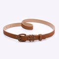 Elegant brown suede skinny belt for women with flower buckle for dresses and outfits - Camel