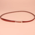 Minimalist reddish-brown genuine leather belt for women with a gold U-shaped metal buckle - Camel