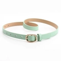 Elegant thin mint green faux leather belt for women with a polished gold oval buckle - Light Green