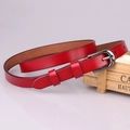 Slim red leather belt for women with silver buckle and stylish minimalist design - Red