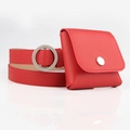 Cintura rossa in pelle martellata con borsa quadrata piccola e fibbia rotonda argento - Rosso