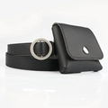 Set cintura sottile da donna in pelle PU nera con fibbia rotonda e mini marsupio - Nero
