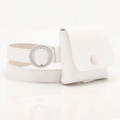 Elegante cintura in pelle PU bianca con fibbia tonda argento e mini custodia staccabile - Bianco