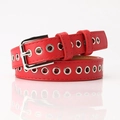 Cintura rossa in pelle con occhielli in metallo argento e fibbia quadrata classica - Rosso