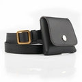 Women's black faux leather belt with mini square pouch and golden square buckle - Black
