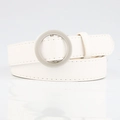 Cintura da donna sottile in pelle PU bianca con fibbia rotonda in metallo argento - Bianco