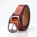 Classic women's genuine leather belt in tan brown with a sleek gunmetal buckle - Black Buckle Camel