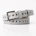 Gray fashion waist belt with double rows of silver metal eyelets and polished buckle - Gray