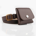 Deep brown leather waist belt bag with gold square buckle and detachable mini pouch - Coffee