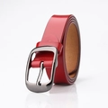 Elegant genuine leather belt for women in vibrant red with a silver-toned pin buckle - Black Buckle Red
