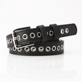 Black punk style leather belt with silver metal eyelets and a classic square buckle - Black