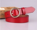 Elegant red leather belt for women featuring a minimalist round golden alloy buckle - Round Buckle Red