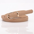 Cintura sottile da donna rosa con motivo a struzzo e fibbia ovale dorata - Beige
