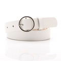 Minimalist white leather belt for women featuring a sleek silver round metal buckle closure - White