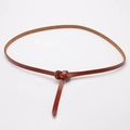 Minimalist red-brown leather slim waist belt with a knot-style tie closure for women - Camel