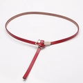 Elegante cintura sottile in vera pelle rossa da donna con fibbia in metallo argento a nodo - Rosso