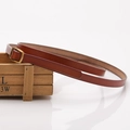Classic slim brown genuine leather belt for women featuring a gold square buckle - Camel