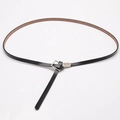 Minimalist black leather skinny belt for women featuring a polished silver square buckle - Black