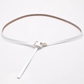 Minimalist slim white leather belt for women featuring a matte gold square buckle detail - White