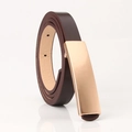 Slim dark brown PU leather belt for women with elegant rose gold smooth buckle - Coffee