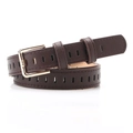 Women's trendy hollow dark brown faux leather belt with a golden metal pin buckle - Coffee