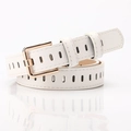 White faux leather belt for women with rose gold square buckle and hollow-out design - White