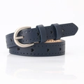 Cintura in pelle blu navy con motivi a cuore traforati e fibbia ad ardiglione argento - Blu Notte