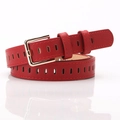 Women's trendy hollow red faux leather belt with a polished gold pin buckle - Red